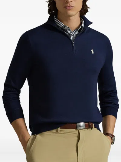 Polo Ralph Lauren Mens Blue Embroidered-logo Long-sleeve Cotton-jersey Sweatshirt Xxl In Blue