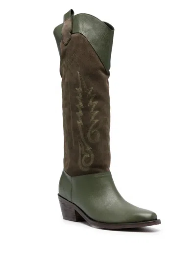 Johanna Ortiz Edge Of The World Western Suede Boots In Green