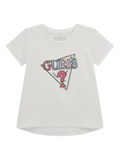 Guess Triangle-logo Sequin-embellishment T-shirt In White