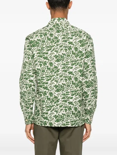 Fursac Leaf-print Shirt In Green