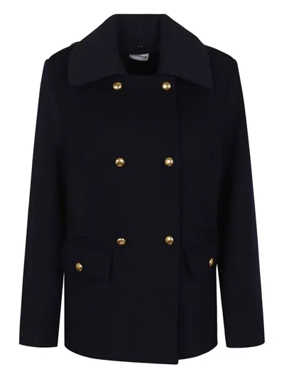 P.a.r.o.s.h Parosh Pure Wool Blazer With Gold Button Accents And Ribbed Knit Collar In Blue