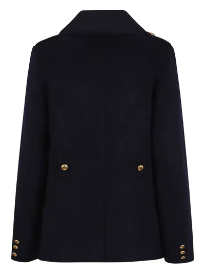 P.a.r.o.s.h Parosh Pure Wool Blazer With Gold Button Accents And Ribbed Knit Collar In Blue