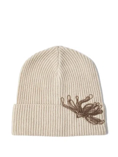 Brunello Cucinelli Ribbed Chain-embellished Beanie In Neutral