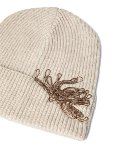 Brunello Cucinelli Ribbed Chain-embellished Beanie In Neutral