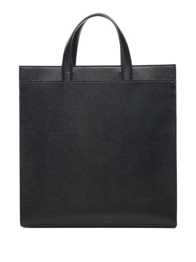 Ferragamo Leather Work Bag With Double Handle In Black