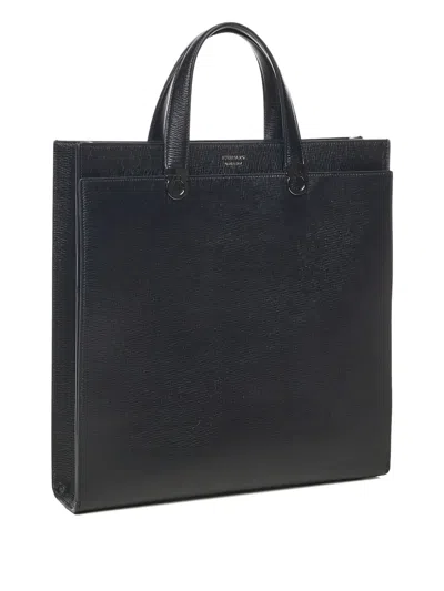 Ferragamo Leather Work Bag With Double Handle In Black
