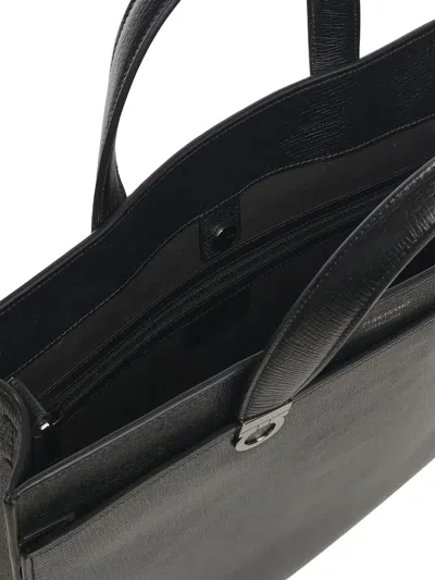 Ferragamo Leather Work Bag With Double Handle In Black