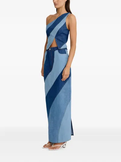 Significant Other Diagonal-paneled One-shoulder Top In Blue