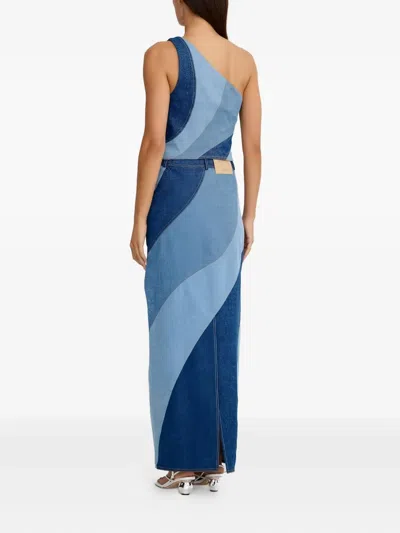 Significant Other Diagonal-paneled One-shoulder Top In Blue