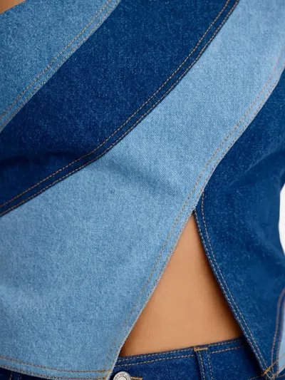 Significant Other Diagonal-paneled One-shoulder Top In Blue