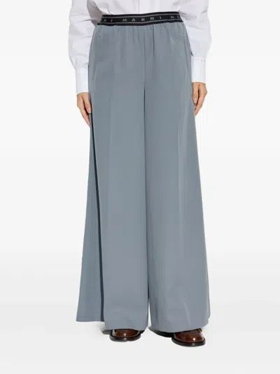 Marni Logo-band Trousers In Gray