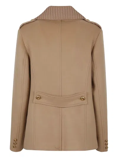 P.a.r.o.s.h Parosh Pure Wool Jacket With Gold Button Closure And Ribbed Knit Collar In Brown