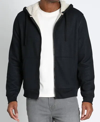 Jachs New York Sherpa Lined Waffle Hoodie In Black In Black