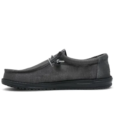 Hey Dude Men's Wally Stretch Canvas Slip-on Casual Moccasin Sneakers From Finish Line In Black