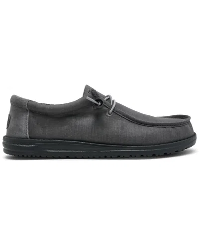 Hey Dude Men's Wally Stretch Canvas Slip-on Casual Moccasin Sneakers From Finish Line In Black