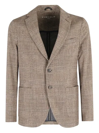 Circolo 1901 Check Patterned Blazer In Bark With Tailored Fit In Brown