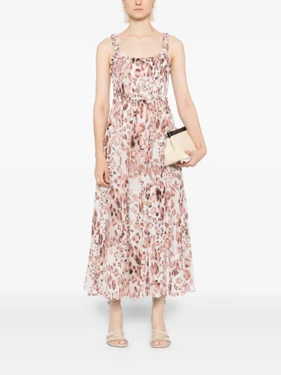 Needle & Thread Leopard Chiffon Smocked Cami Ankle Gown In Neutral