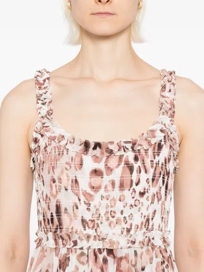 Needle & Thread Leopard Chiffon Smocked Cami Ankle Gown In Neutral