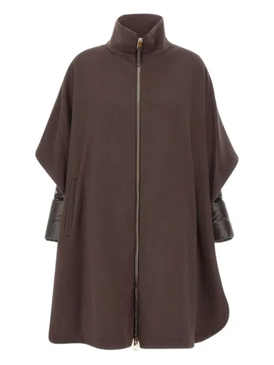 Herno Poncho In Luxury Wool And Nylon Ultralight In Brown