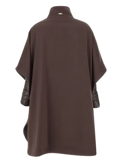 Herno Poncho In Luxury Wool And Nylon Ultralight In Brown