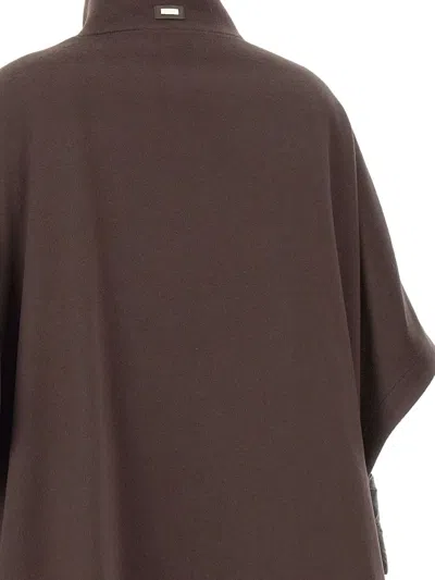 Herno Poncho In Luxury Wool And Nylon Ultralight In Brown