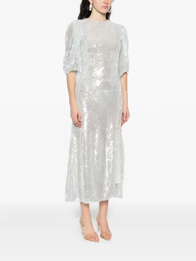 DRAMA 泡泡袖亮片中长连衣裙