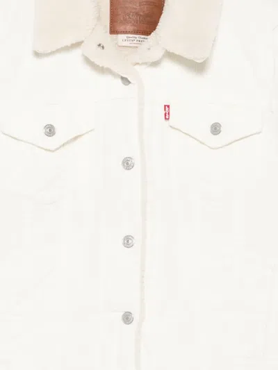 Levi's White Denim Jacket With Beige Collar Levis In Neutral