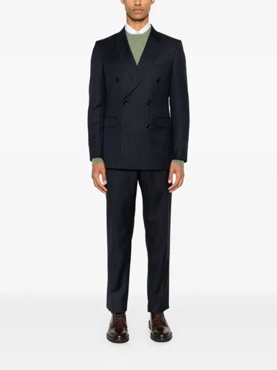 Fursac Pinstriped Double-breasted Suit In Blue