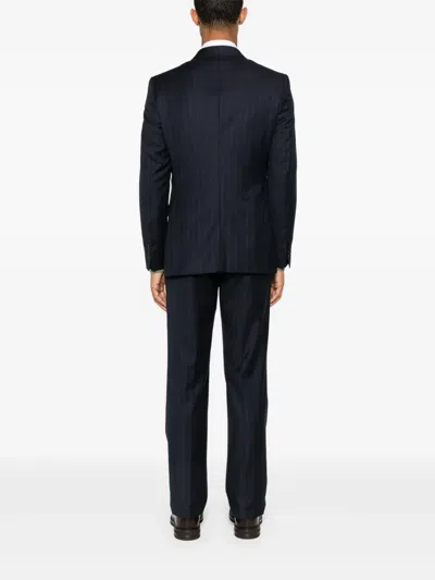 Fursac Pinstriped Double-breasted Suit In Blue