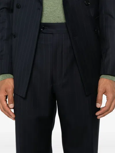 Fursac Pinstriped Double-breasted Suit In Blue