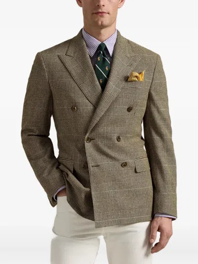 Polo Ralph Lauren Double-breasted Checked-pattern Blazer In Brown