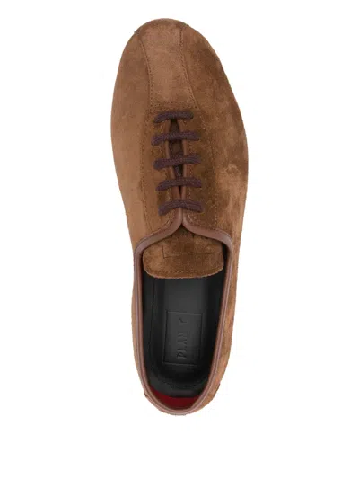 Plan C Lace-up Suede Sneakers In Brown