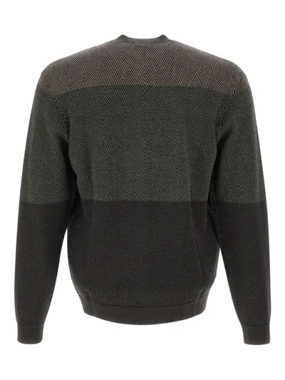 Emporio Armani Virgin Wool Jumper With Micro Jacquard Op-art Diamonds In Black