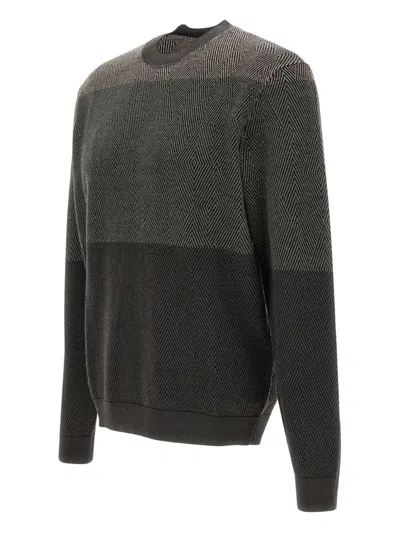 Emporio Armani Virgin Wool Jumper With Micro Jacquard Op-art Diamonds In Black