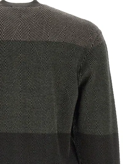 Emporio Armani Virgin Wool Jumper With Micro Jacquard Op-art Diamonds In Black