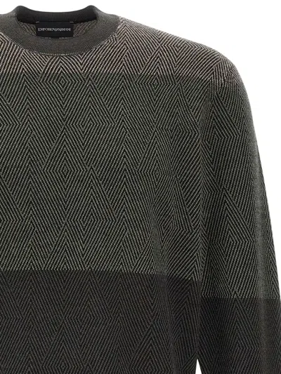 Emporio Armani Virgin Wool Jumper With Micro Jacquard Op-art Diamonds In Black