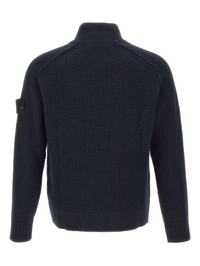 Stone Island High Collar Badge Cardigan In Blue