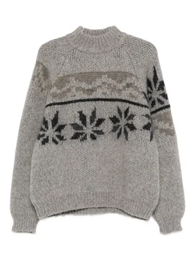 Magliano Floral-pattern Mock-neck Sweater In Gray