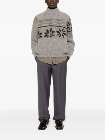 Magliano Floral-pattern Mock-neck Sweater In Gray