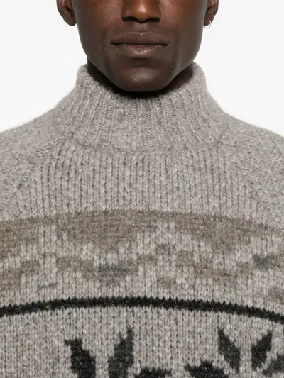 Magliano Floral-pattern Mock-neck Sweater In Gray