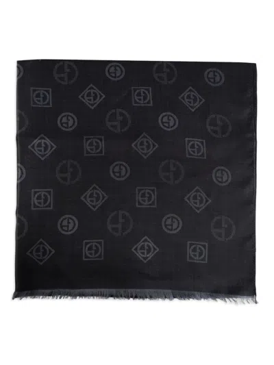 Giorgio Armani Silk Jacquard Stole Scarf In Black