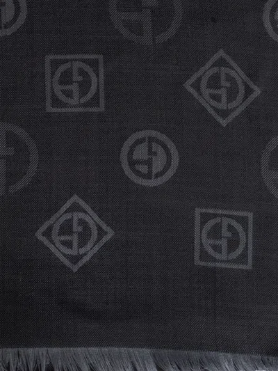 Giorgio Armani Silk Jacquard Stole Scarf In Black