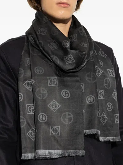 Giorgio Armani Silk Jacquard Stole Scarf In Black