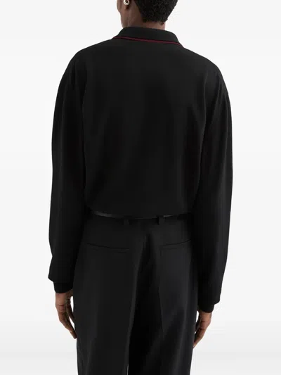 Jil Sander Black Sweater With Classic Collar And Front Zip Pockets In Wool Man In Black