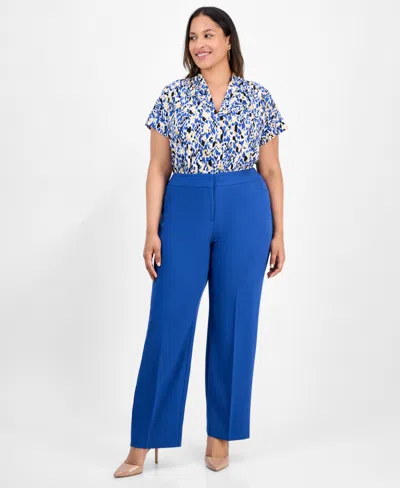 Kasper Plus Size Straight-leg Pants In Blue