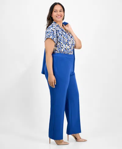 Kasper Plus Size Straight-leg Pants In Blue
