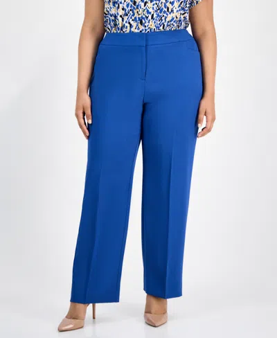 Kasper Plus Size Straight-leg Pants In Blue