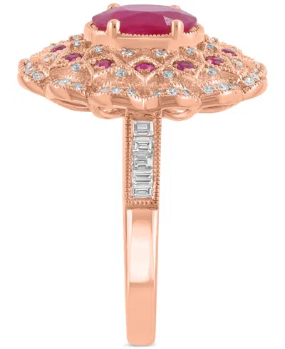 Effy Collection Effy Ruby (1-1/2 Ct. T.w.) & Diamond (3/8 Ct. T.w.) Statement Ring In 14k Rose Gold In Red