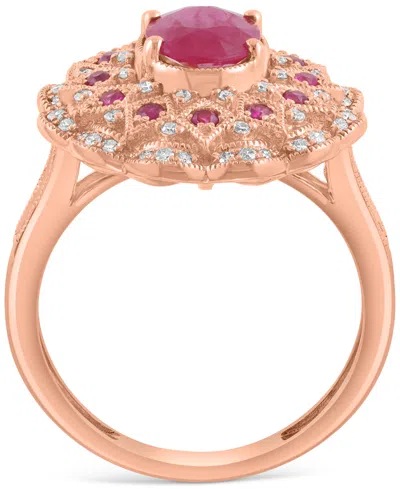 Effy Collection Effy Ruby (1-1/2 Ct. T.w.) & Diamond (3/8 Ct. T.w.) Statement Ring In 14k Rose Gold In Red