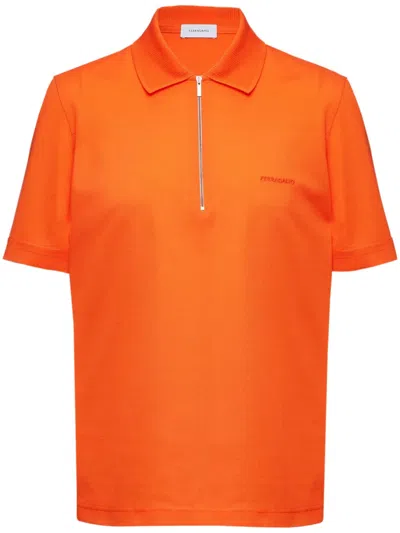 Ferragamo Half-zip Polo Top In Orange